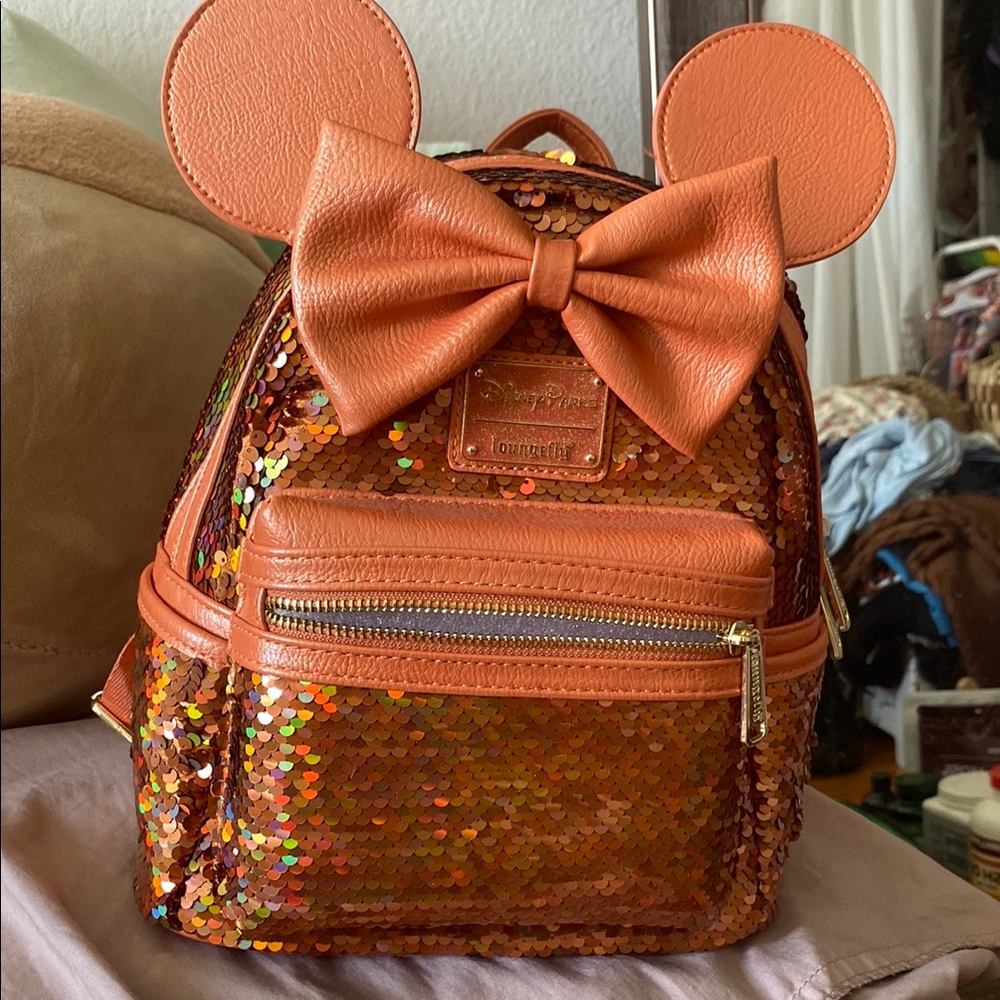 Loungefly Sparkling Orange Kids Backpack with Bow